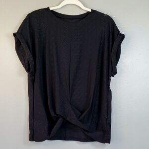 Emery Rose Black Eyelet, Short Sleeve Women's Top. XL